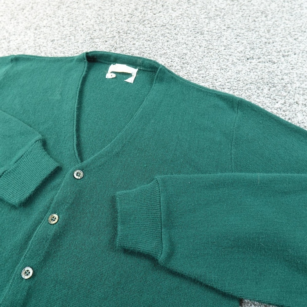 VTG Kings Road Sweater Mens L Green Orlon Acrylic‎ Cardigan V Neck Knit Grandpa